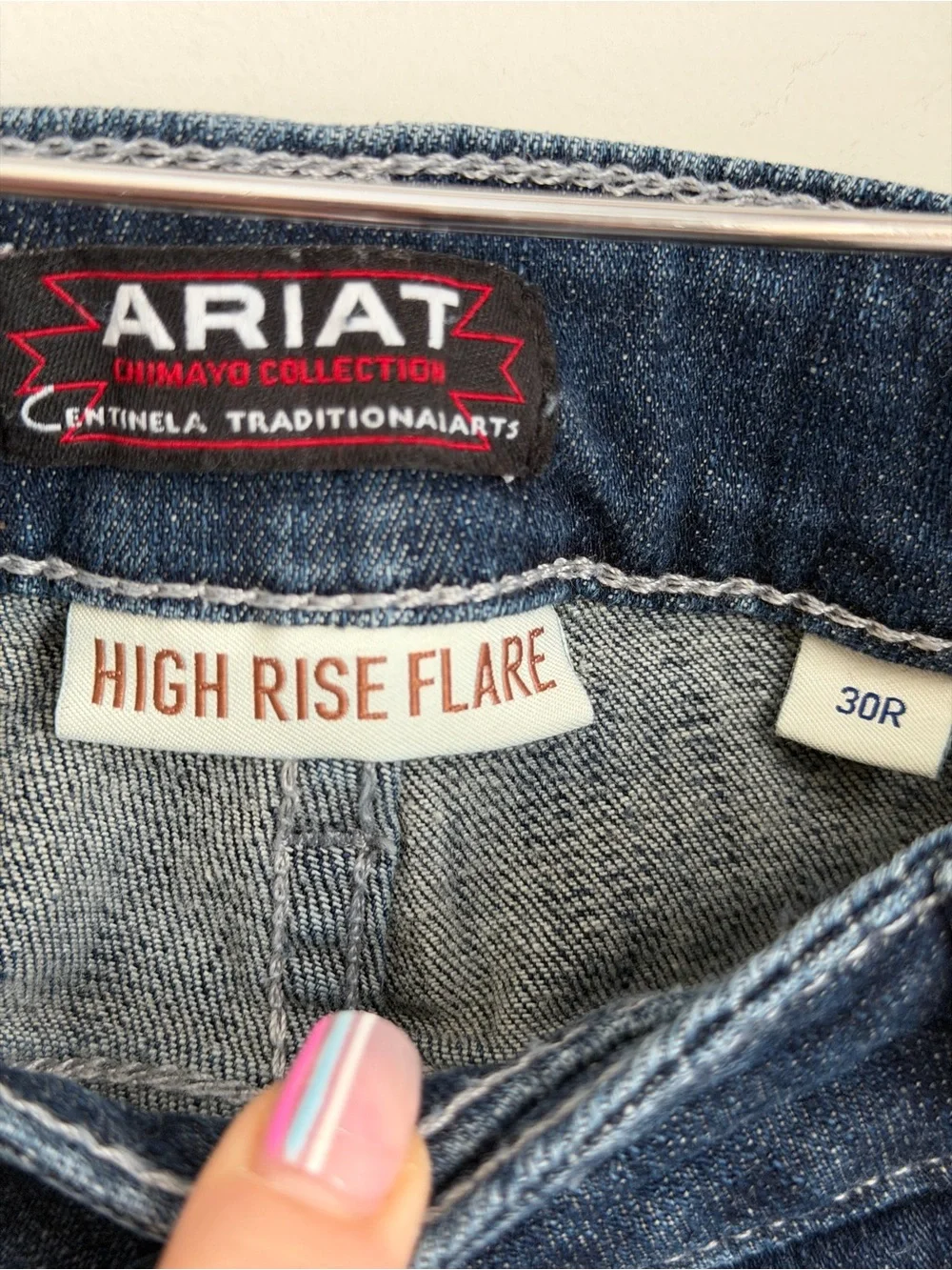 Ariat Jeans Womens 30R Blue Denim High Rise Flare Chimayo Aztec Cowgirl Western - Picture 4 of 11